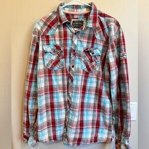 BKE Vintage blue & red Button Down shirt
